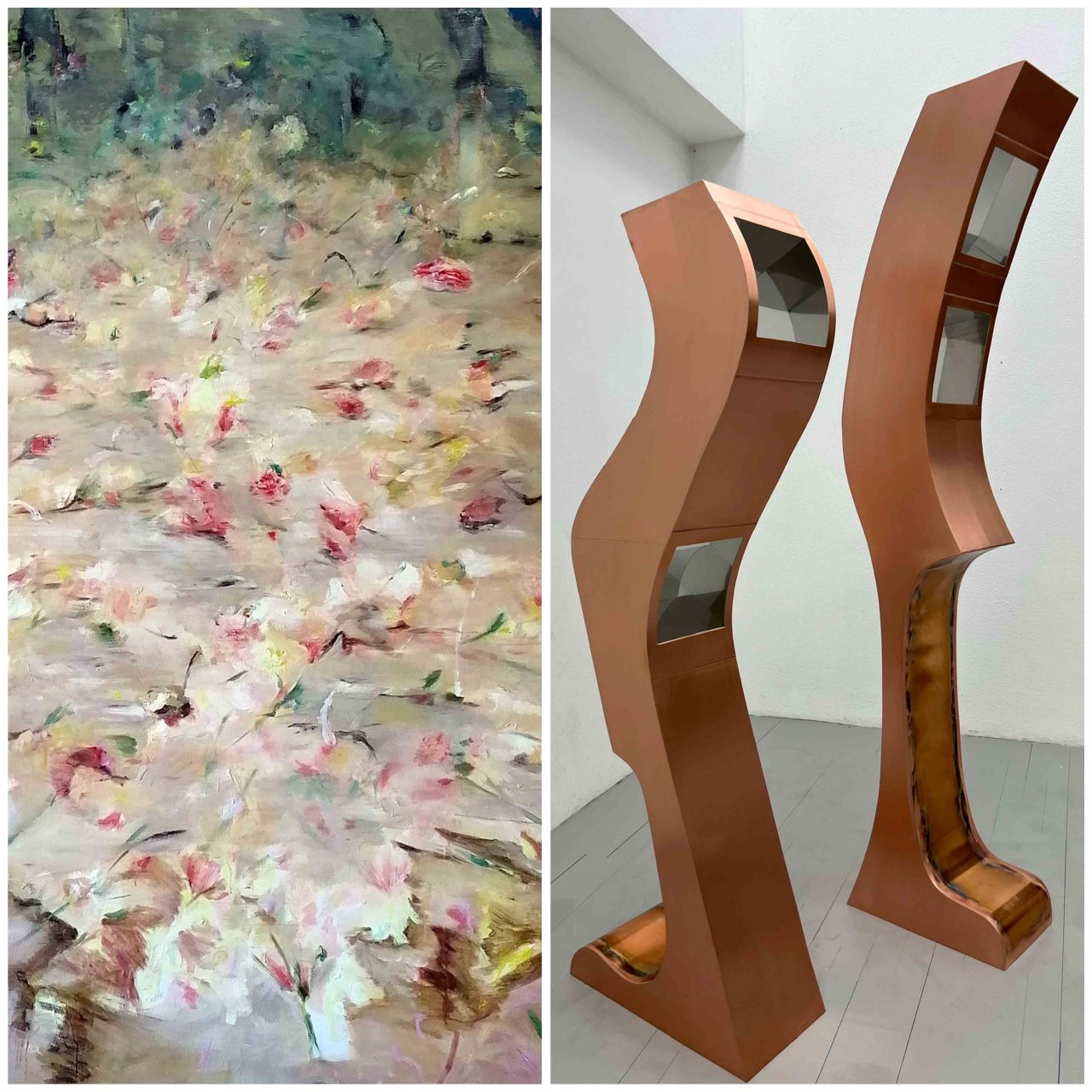 links: Banafsheh Rahmani, "Impermanence", rechts: Manfred Wakolbinger, "You have to Look up to get Grounded"